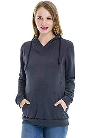 Smallshow Women's Fleece Maternity Nursing Sweatshirt Hoodie is designed with drawstring hood, long sleeves and kangaroo pocket