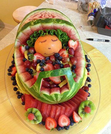 Watermelon-carriage-with-baby-cantaloupe